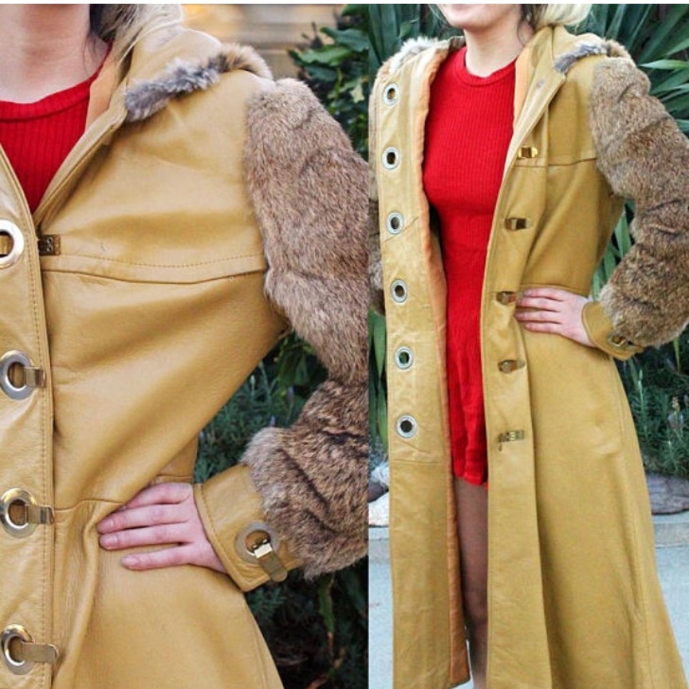 STUNNING VINTAGE LEATHER AND FUR COAT/LONG COAT - Picture 1 of 6